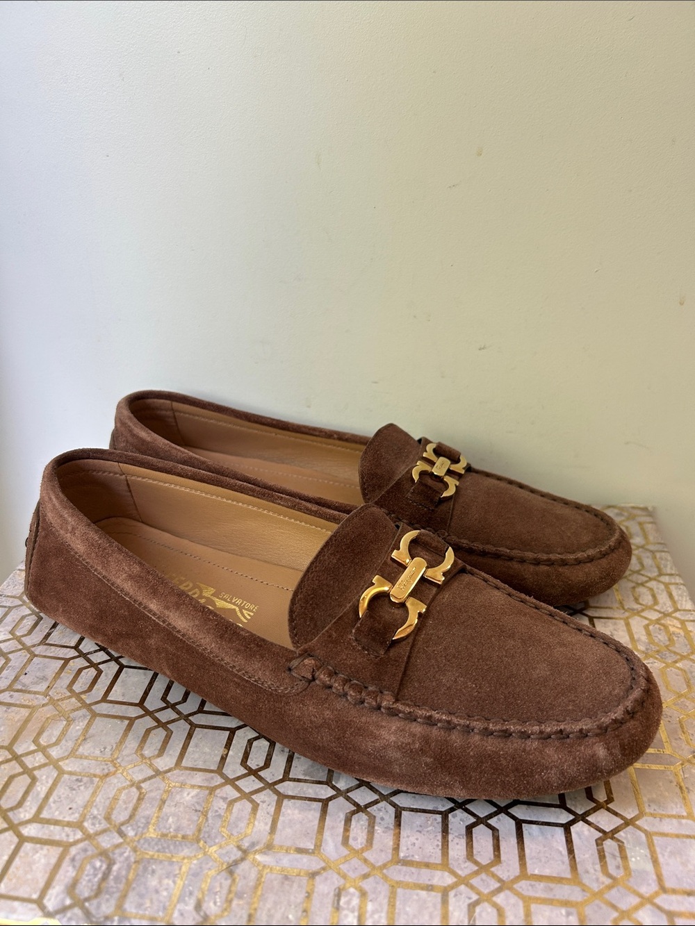 Salvatore Ferragamo Suede Horse Bit Driving Loafers Women's size 9